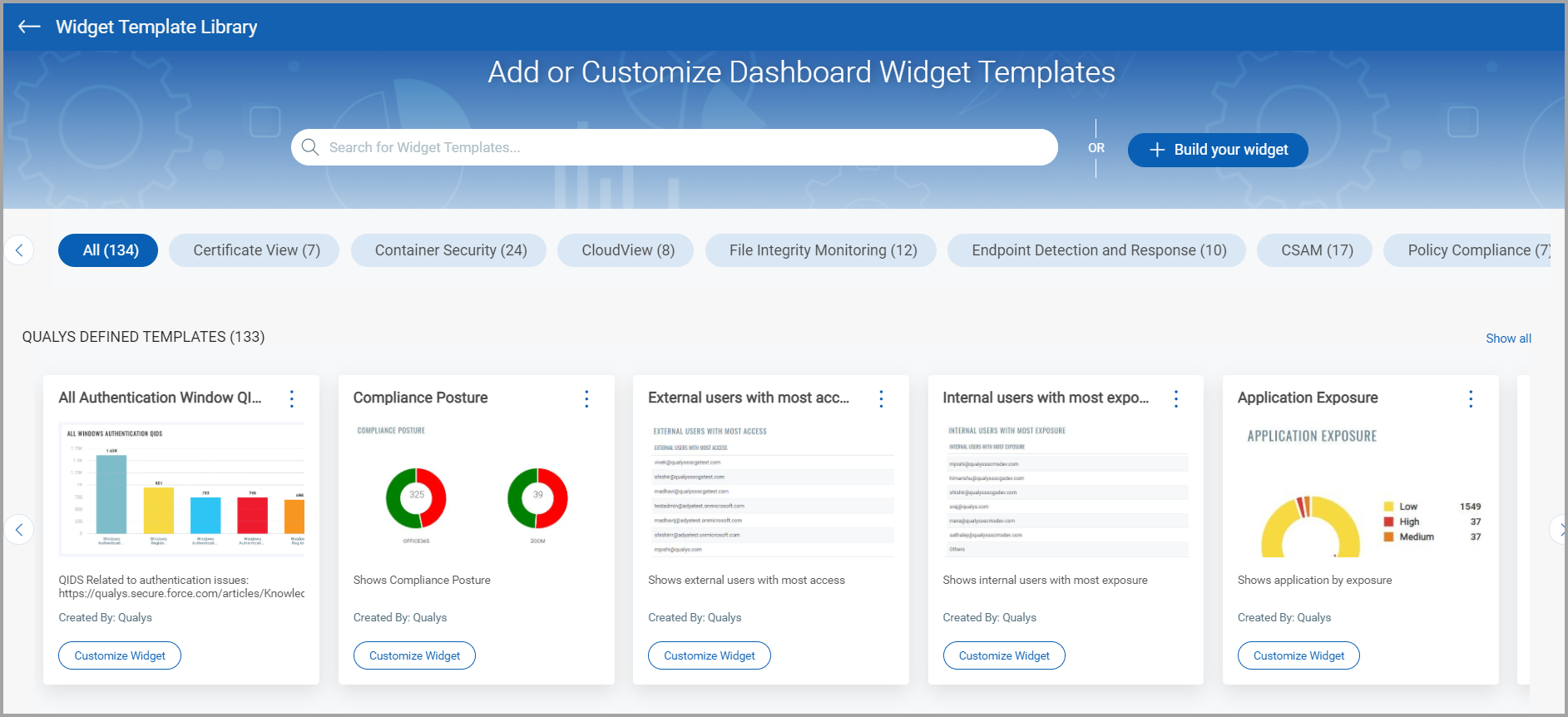 The widget template library with the list of widget templates