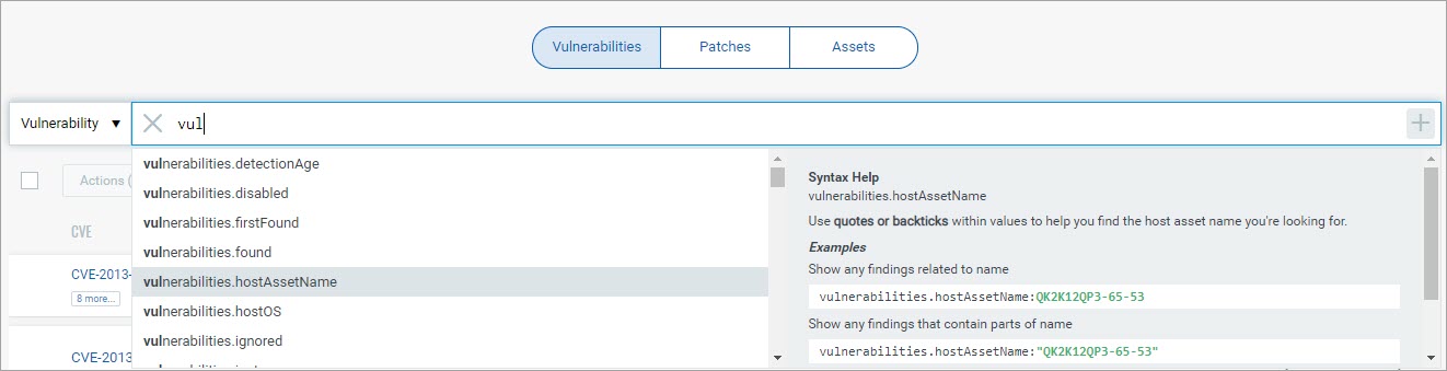 テキストを入力すると検索クエリオプションが表示されます。
