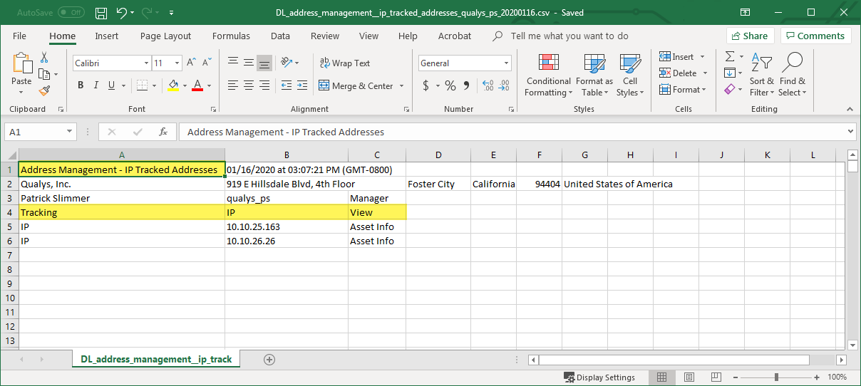 Download Address Management list as CSV report