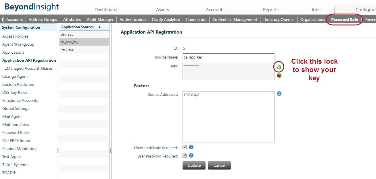 BeyondInsight UI Lock Icon to show API Key