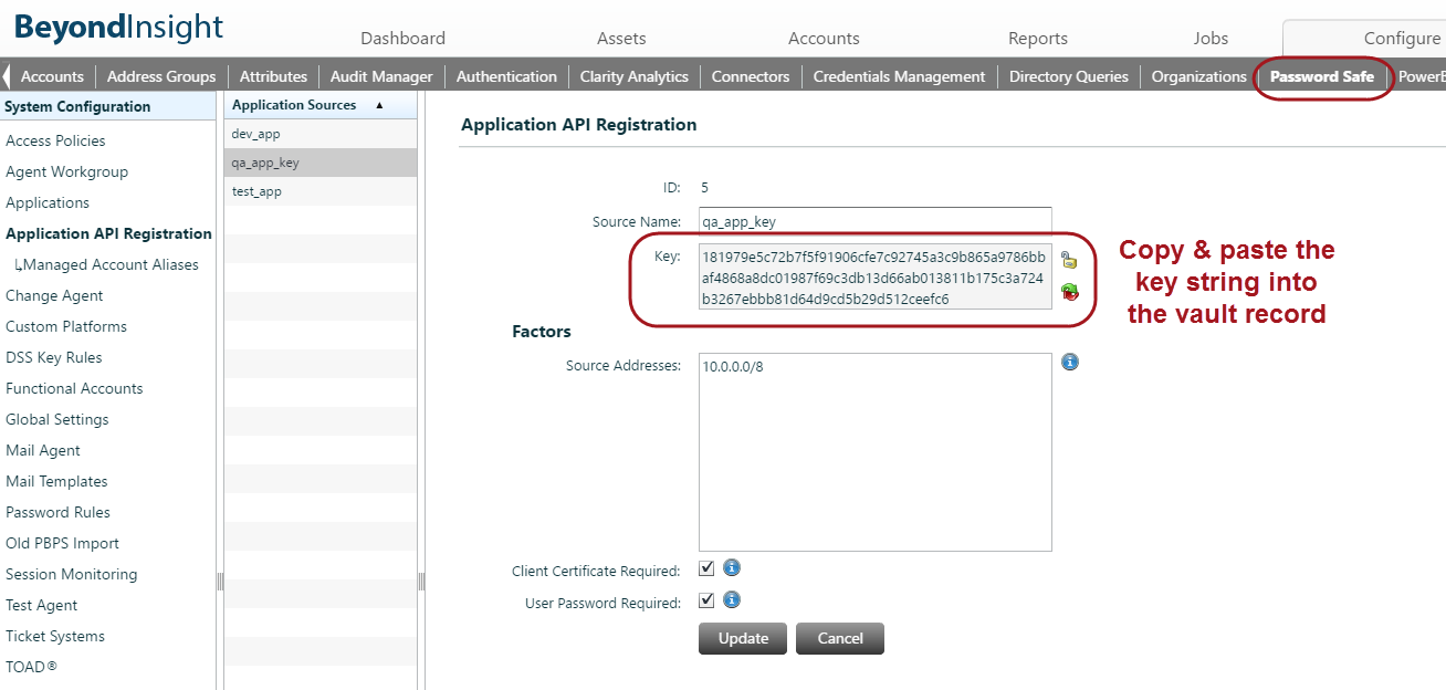 BeyondInsight UI Sample API Key String