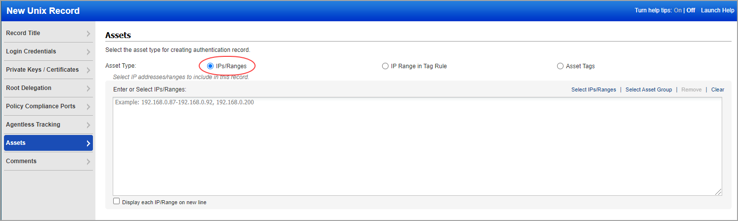 Asset type IPs and Ranges