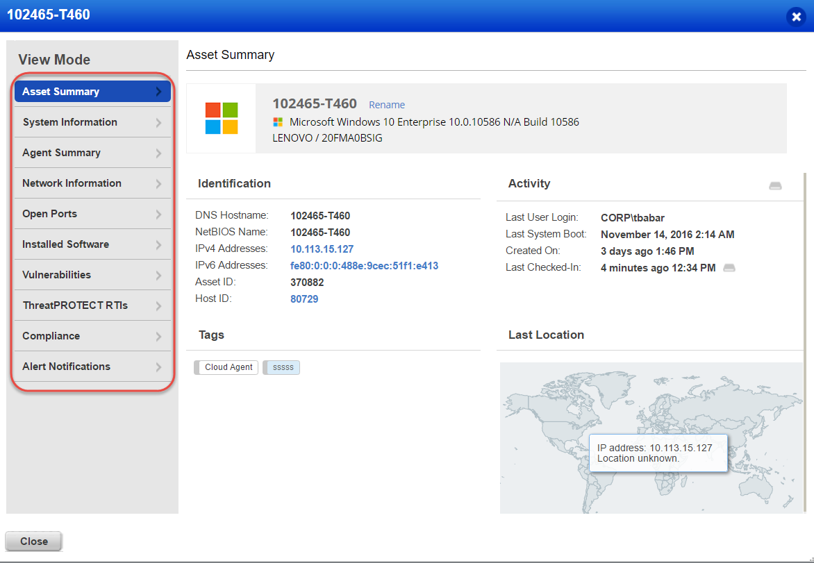 view mode for asset details in AssetView